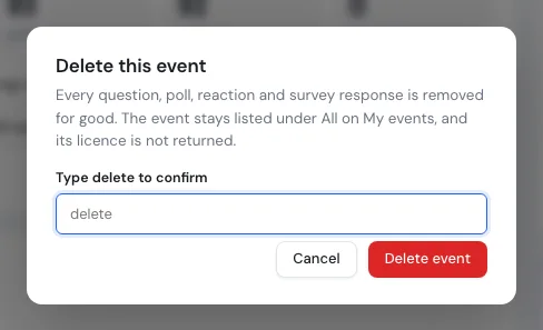 The delete confirmation dialog asking to type delete