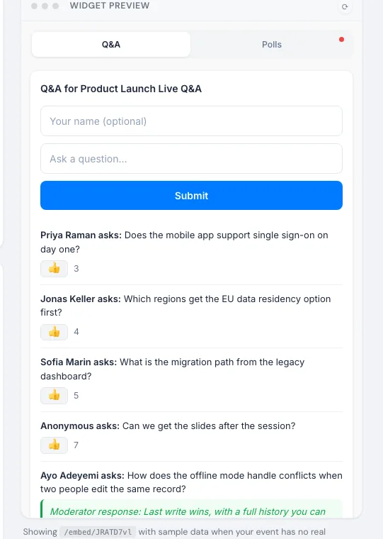 The live preview of the branded widget next to the branding form