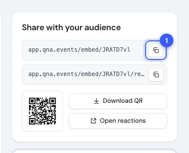 The share card with the copy button next to the widget link highlighted