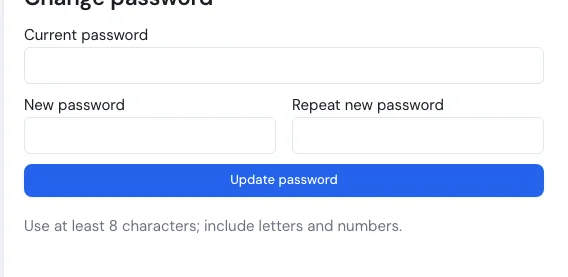 The change password form on My profile