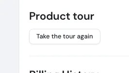 The Product tour section of My profile with the Take the tour again button
