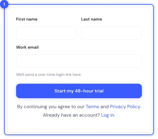 The free trial request form with the name and email fields